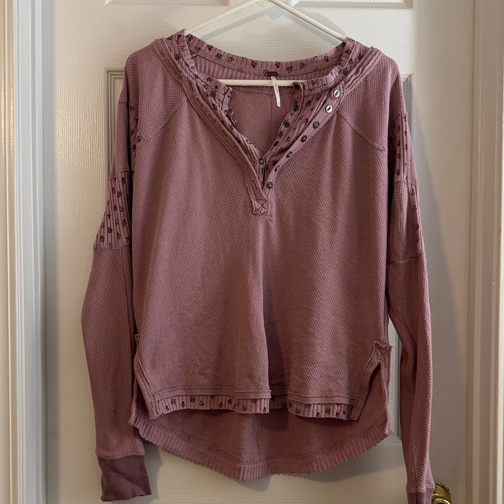 Free People Dusty Rose Button-Accent top